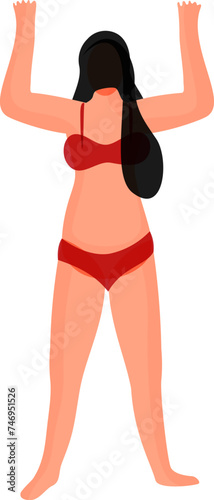 Character of faceless woman raising hands up.