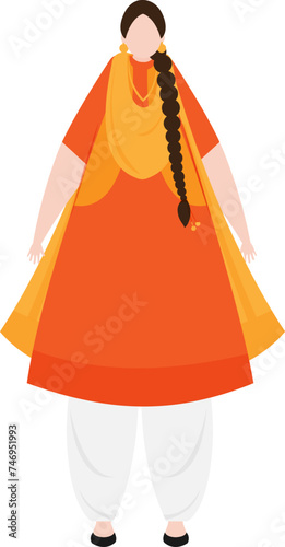 Cartoon character of faceless woman in Punjabi  Sikh  traditional clothes.