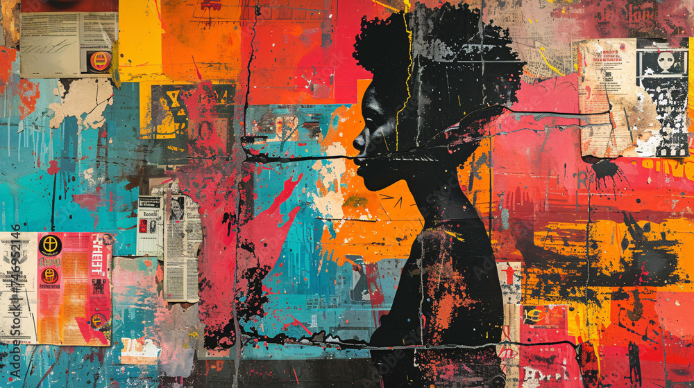 Fototapeta premium Black History Month, Featuring Canvas Grunge Texture and a Striking Red Yellow Green Paint Color Background.