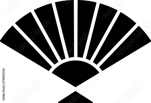 B&W chinese fan icon in flat style.