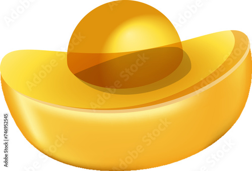 Chinese gold ingot on white background.