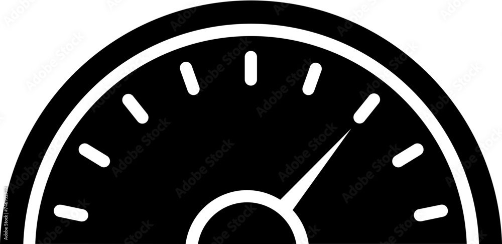 B&W illustration of speedometer glyph icon. B&W illustration of speedometer glyph icon.