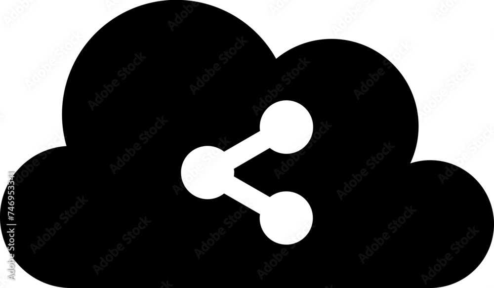B&W cloud share icon in flat style. B&W cloud share icon in flat style.