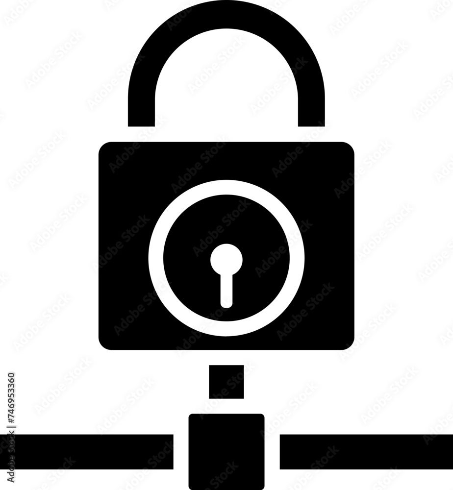 Data protection or network lock icon in b&w color.