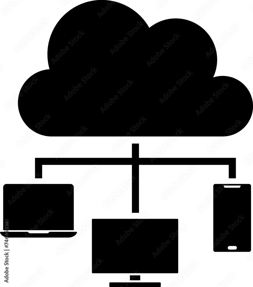 Cloud server connected to smart device icon. Cloud server connected to smart device icon.