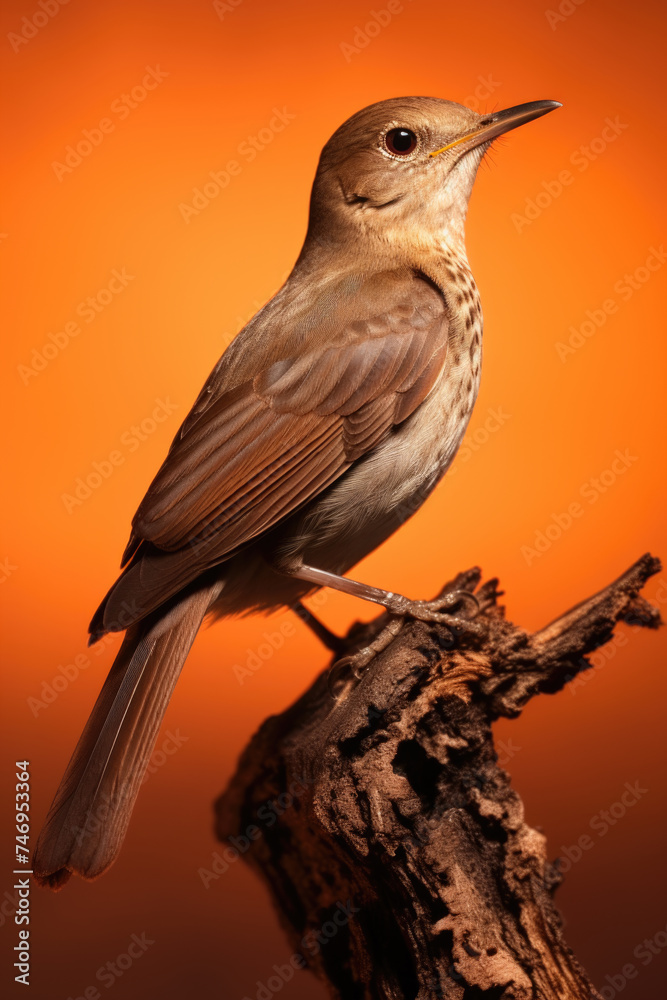 Fototapeta premium Brown bird perched on tree branch