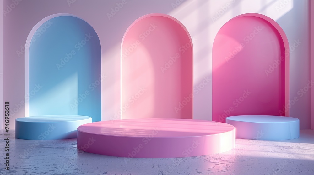 3d podium on pastel background abstract geometric shapes for product display