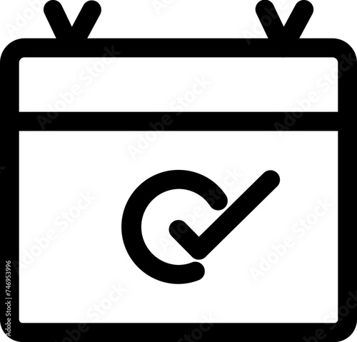 Check mark on note paper icon in black line art.