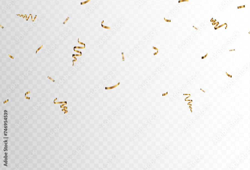 Gold confetti and ribbon bows falling and floating on a transparent background. blurred. Simple design. Vector. eps 10 Gold confetti and ribbon bows falling and floating on a transparent background. blurred. Simple design. Vector. eps 10
