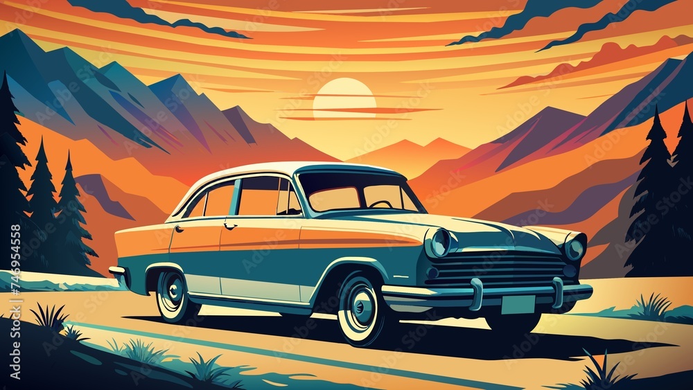 retro car on grunge background  illustration of a car