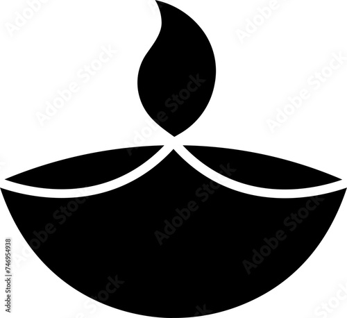 B&W oil lam (diya) icon in flat style.