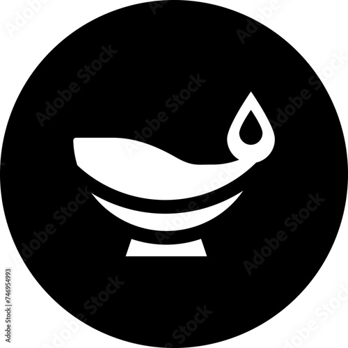 Oil lam (diya) icon in b&w color.