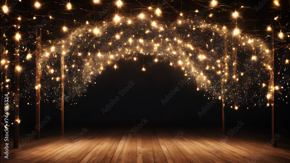 A heart-shaped constellation of fairy lights suspended in the darkness, forming a celestial and enchanting scene. This image might evoke the idea of gifts that bring light and joy into one's life, lik - obrazy, fototapety, plakaty 