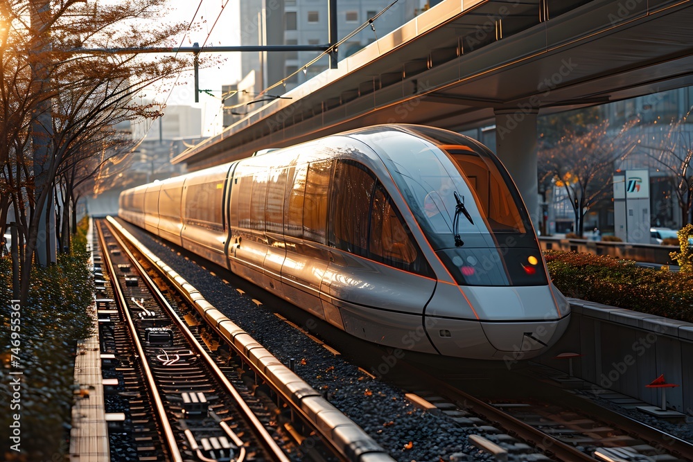 Fototapeta premium high-speed maglev train slicing through an urban landscape