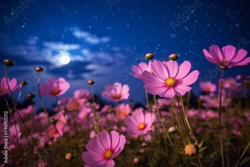 Romantic night scene beautiful pink flower blossom