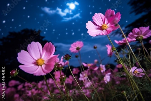 Romantic night scene beautiful pink flower blossom