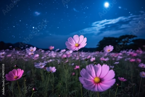 Romantic night scene beautiful pink flower blossom