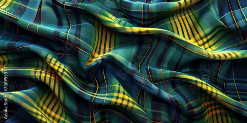 Abstract Gordon clan tartan. wavy fabric weave of cotton or linen satin fabric lies texture background. 