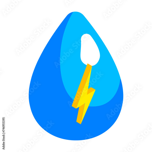 Isometric water energy or hydropower icon.