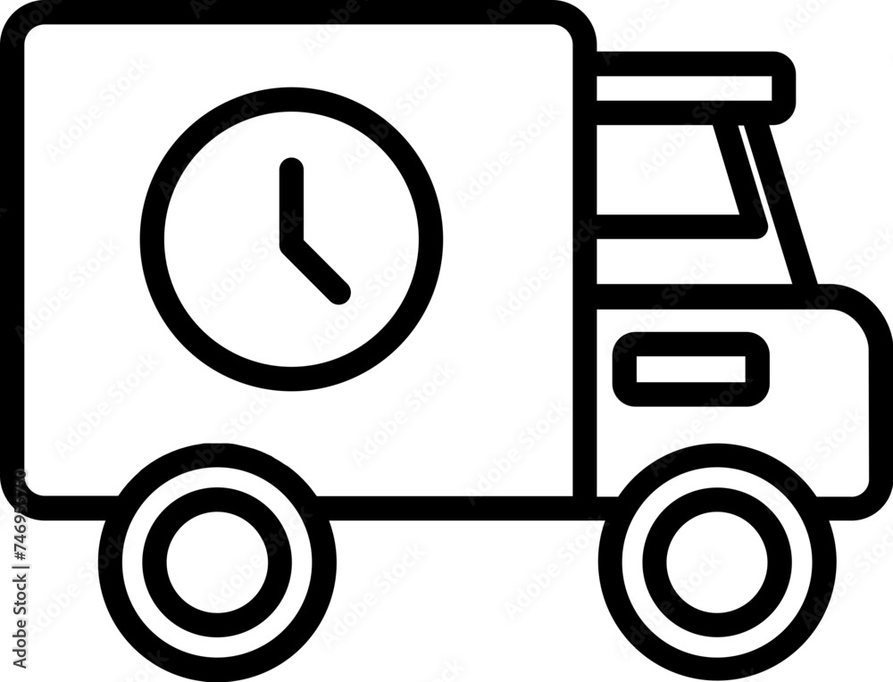 24 hours delivery truck service icon in line art. 24 hours delivery truck service icon in line art.