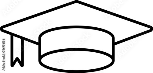 Graduation cap icon in black line art.