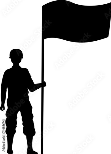 Silhouette Army man holding waving flag.