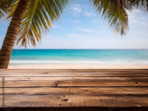 Empty Wooden Planks on the sea beach background
