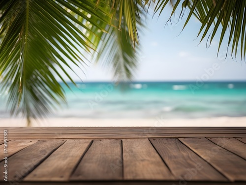 Empty Wooden Planks on the sea beach background © AmirsCraft