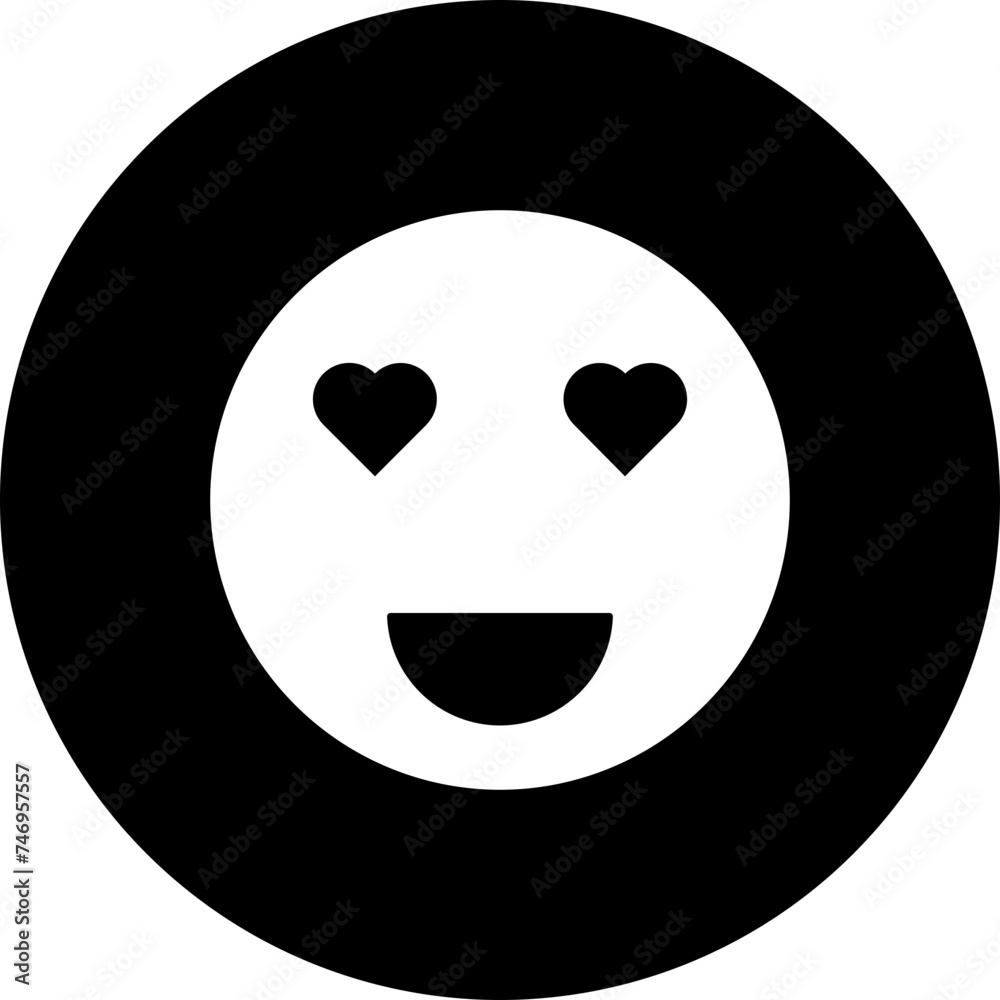 B&W heart eyes face emoji character icon in flat style. B&W heart eyes face emoji character icon in flat style.