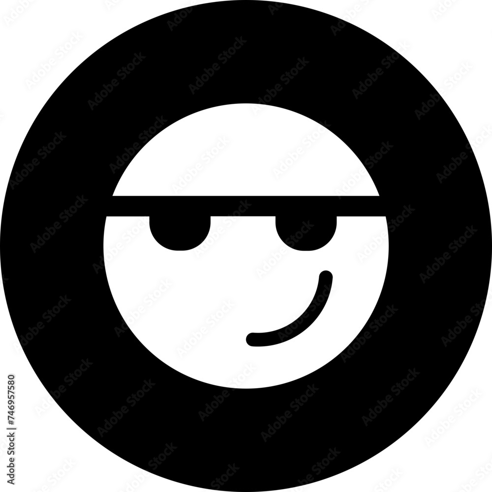 Cool looking emoji face icon in b&w color. Cool looking emoji face icon in b&w color.