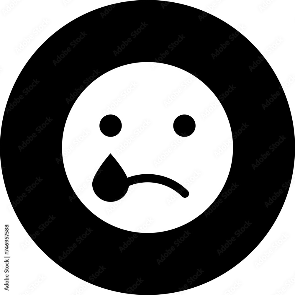 Fototapeta premium Crying emoticon face character glyph icon.