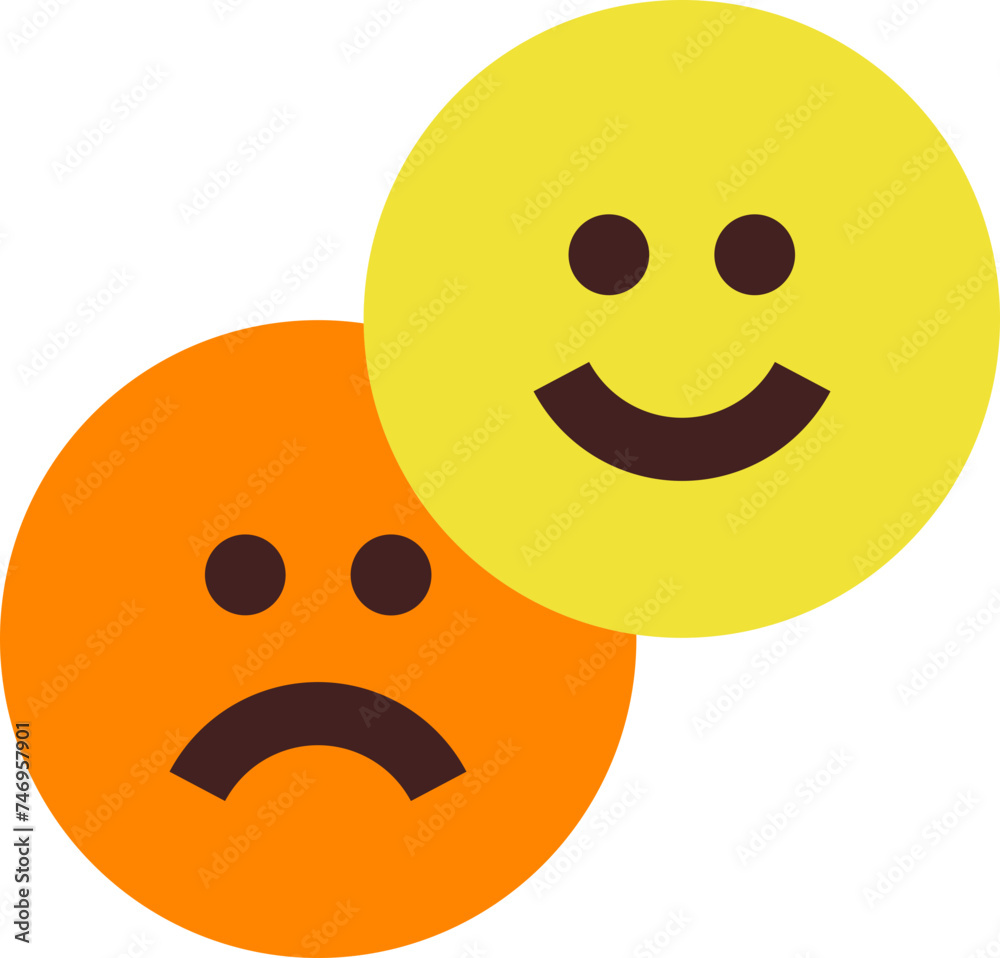 Fototapeta premium Happy or sad emoji character icon in yellow and orange color.