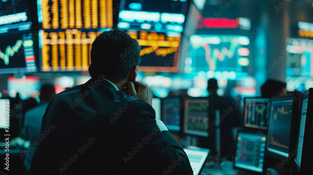 Stock market trader with stock price charts