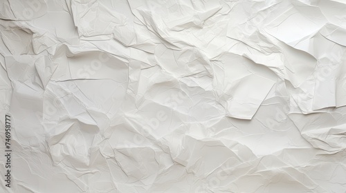 Crumpled White Glued Paper Texture Background