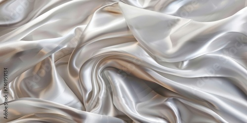 Abstract silver silk fabric weave of cotton or linen satin fabric lies texture background. 