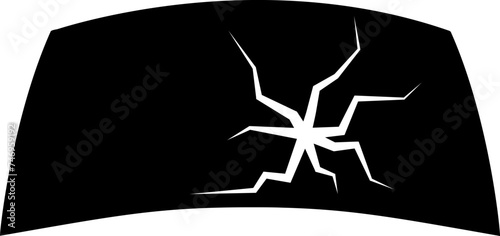 Cracked windshield icon in b&w color.