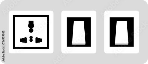Socket with switch icon in b&w color.