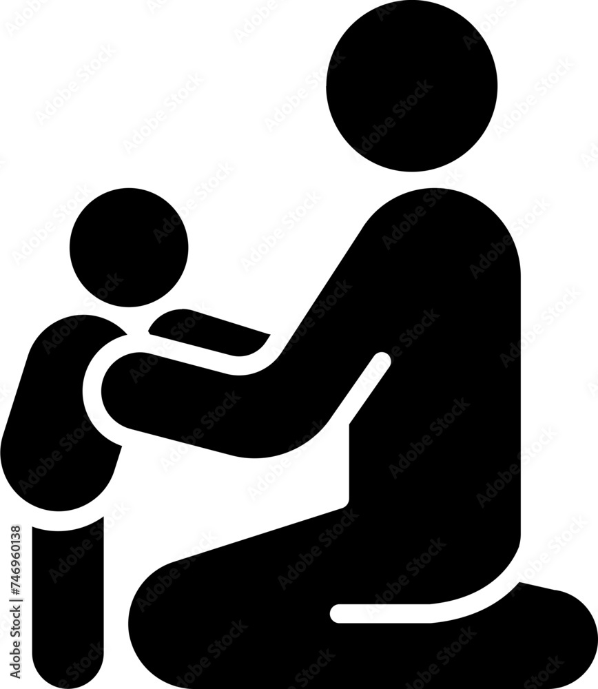 Human caring a little child icon in b&w color. Human caring a little child icon in b&w color.