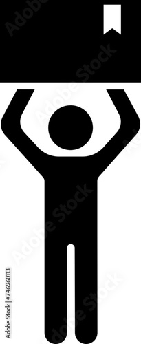 Flat style man carries a box icon.