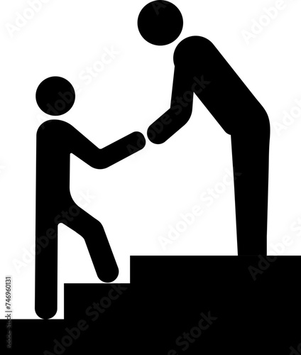 Hand helping to man climbing a stairs icon.