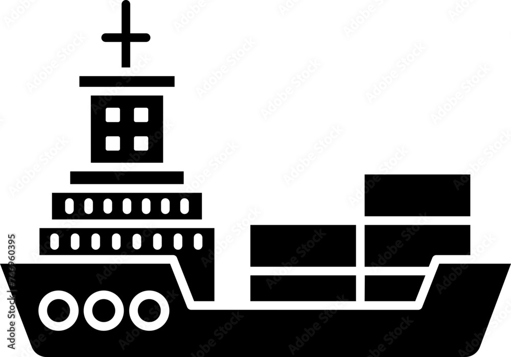 Ship icon or symbol in b&w color.