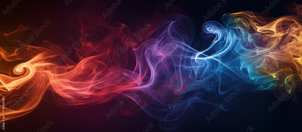 Vibrant and Dynamic Colorful Smoke Swirling on Dark Background