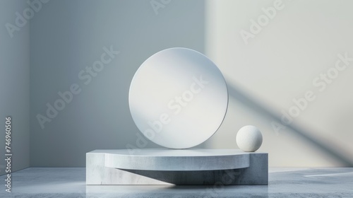 Minimalist podium for product display or showcase. Blue podium 3d render © Mazel Studio