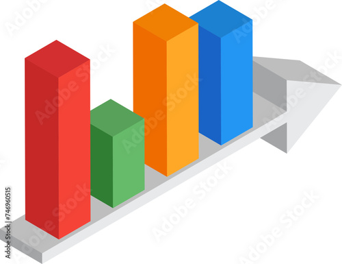 3D illustration of colorful growing infographic bar graph.
