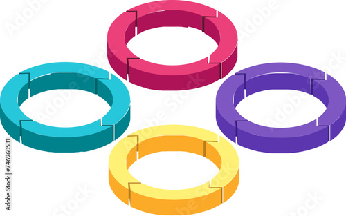 3D circular pie chart set in different color.