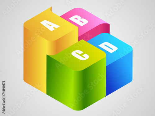 3D colorful infographic elements with four different levels such as A, B, C and D.