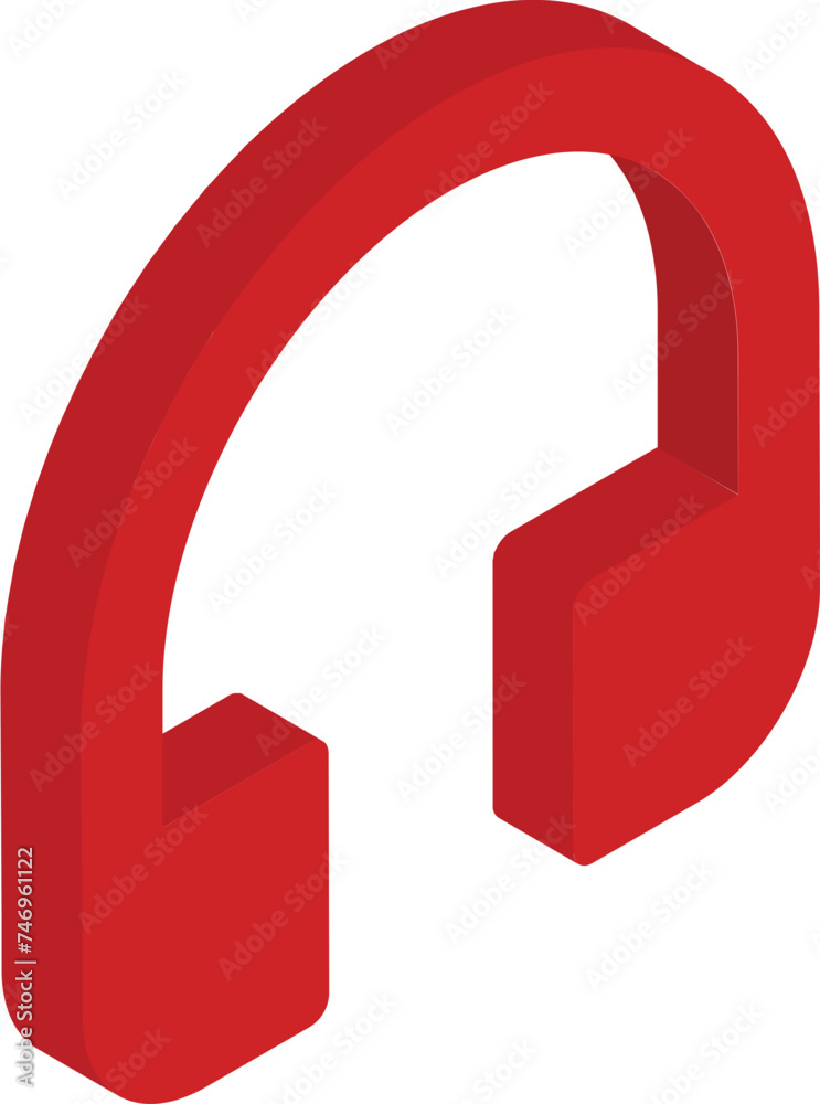 Isometric headphone icon in red color. Isometric headphone icon in red color.