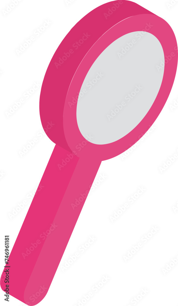 Isometric magnifying glass icon in pink color. Isometric magnifying glass icon in pink color.