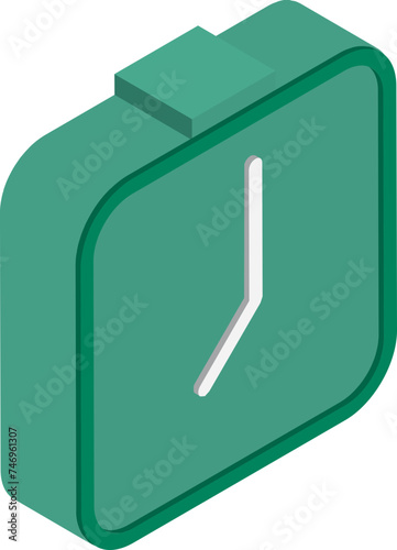 3D isometric of clock icon in green color. photo