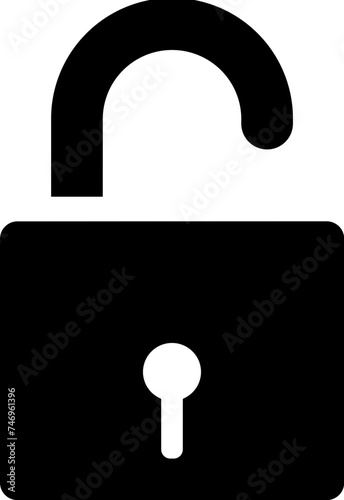 Open padlock or lock icon in b&w color.